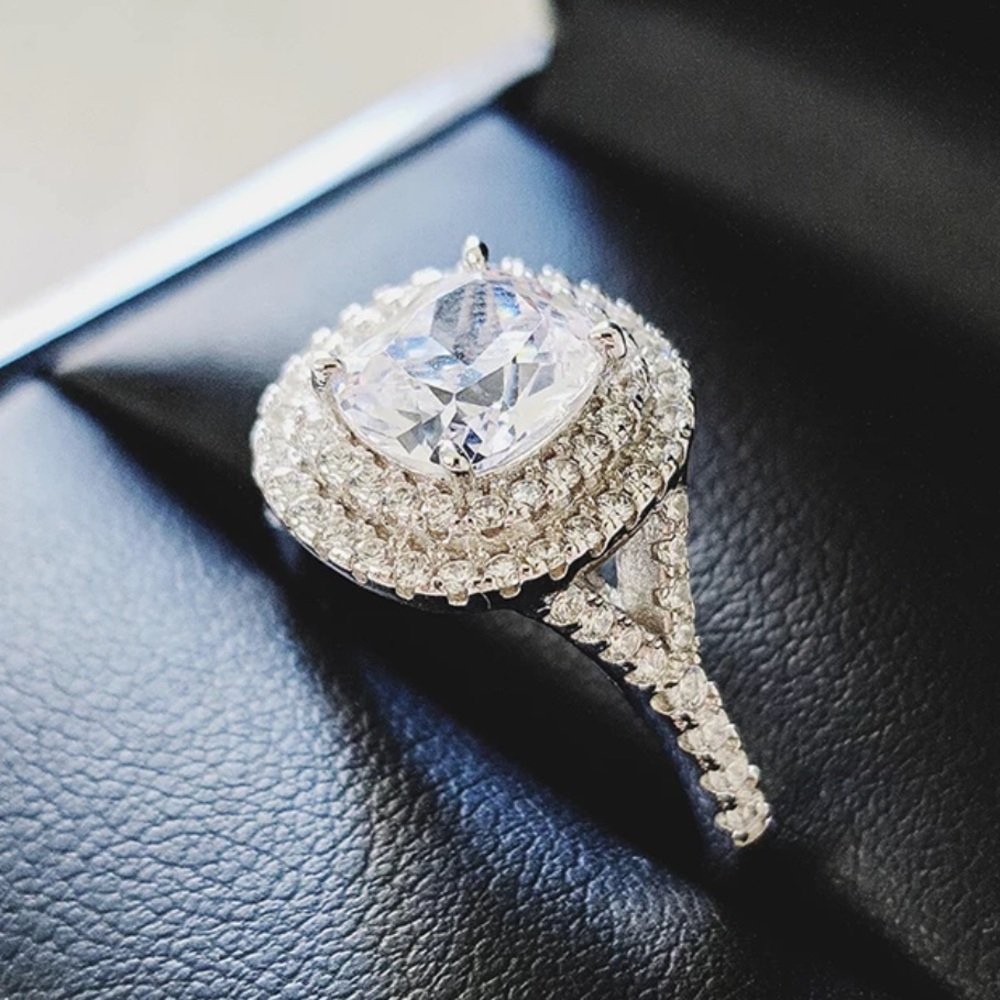 Elegant Cubic Zirconia Halo Engagement Ring - Brand